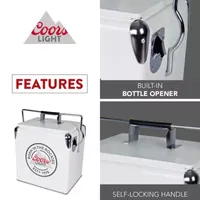 Coors Light Retro Ice Chest Cooler with Bottle Opener 13L (14 qt)- White and Silver