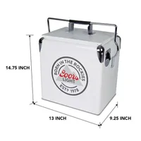 Coors Light Retro Ice Chest Cooler with Bottle Opener 13L (14 qt)- White and Silver