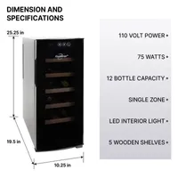 Koolatron 12 Bottle Deluxe Wine Cooler Freestanding Wine Fridge