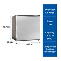 Stainless Steel Compact Fridge with Freezer- 1.6 cu ft (44L)- Silver and Black Reversible Door
