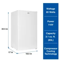 Koolatron Compact Fridge with Freezer- 3.2 Cu Ft- White