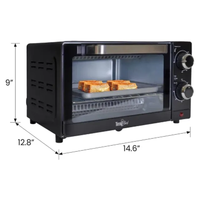 Total Chef 4-Slice Toaster Oven, 1000W, Black Compact Countertop