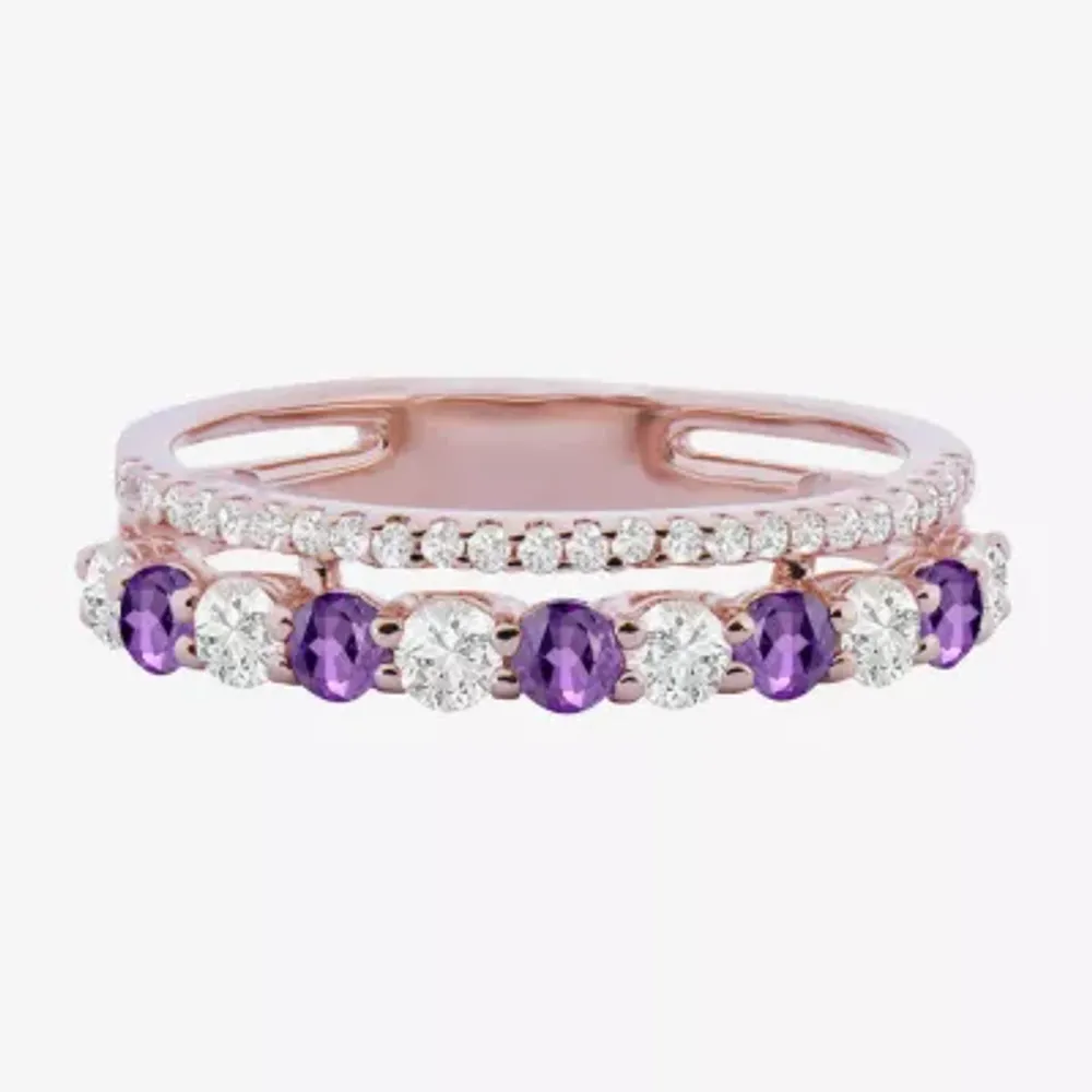 Womens Lab Created Gemstone 14K Gold Over Silver Stackable Rings