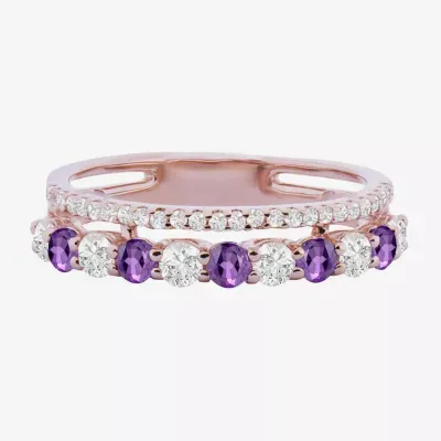 Womens Lab Created Gemstone 14K Gold Over Silver Stackable Rings