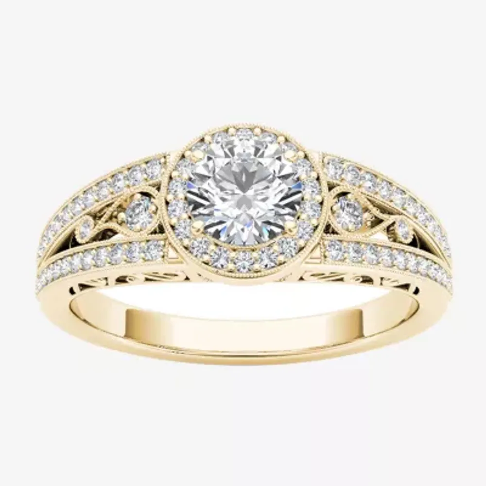 Womens 1 1/ CT. T.W. Natural White Diamond 14K Gold Round Halo Engagement Ring