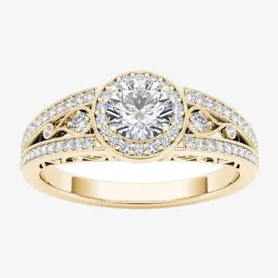 Womens 1 1/ CT. T.W. Natural White Diamond 14K Gold Round Halo Engagement Ring
