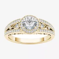 Womens 1 CT. T.W. Natural White Diamond 14K Gold Round Halo Engagement Ring