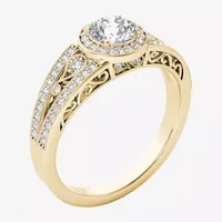 Womens 1 CT. T.W. Natural White Diamond 14K Gold Round Halo Engagement Ring