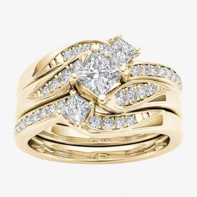 Love Lives Forever Womens 1 CT. T.W. Natural White Diamond 14K Gold 3-Stone Bypass  Bridal Set