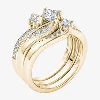 Love Lives Forever Womens 1 CT. T.W. Natural White Diamond 14K Gold 3-Stone Bypass Bridal Set