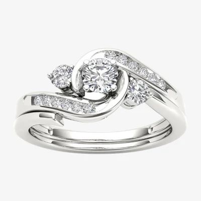 1/2 CT.T.W. Natural Diamond 10K White Gold 3-Stone Bypass Ring Set