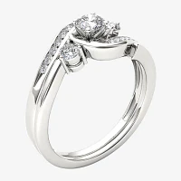 1/2 CT.T.W. Natural Diamond 10K White Gold 3-Stone Bypass Ring Set