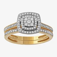 Womens 1/ CT. T.W. Natural White Diamond 10K Gold Cushion Halo Bridal Set