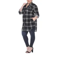 White Mark Plus Womens Long Sleeve Loose Fit Button-Down Shirt