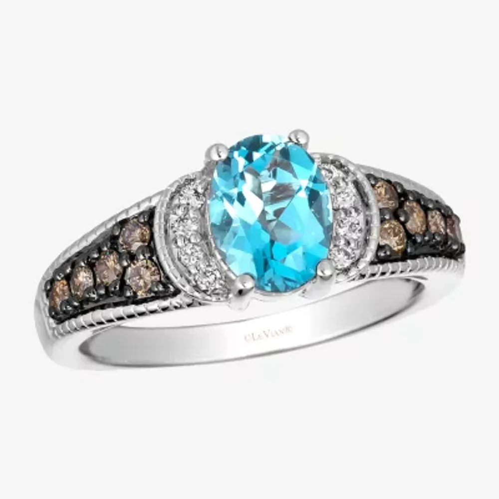 Le Vian® Ring featuring 1 1/4 CT. Blue Topaz Chocolate Diamonds® 1/20 Nude Diamonds™ set 14K Vanilla Gold®