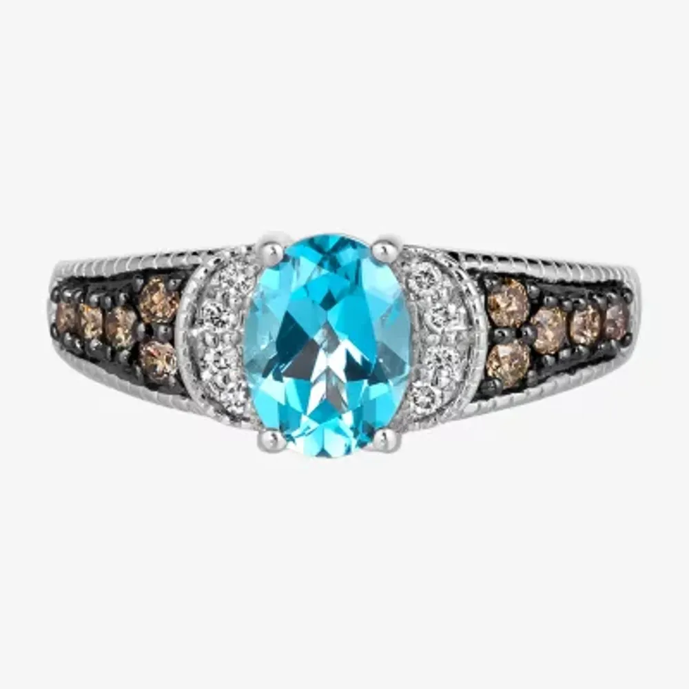 Le Vian® Ring featuring 1 1/4 CT. Blue Topaz Chocolate Diamonds® 1/20 Nude Diamonds™ set 14K Vanilla Gold®