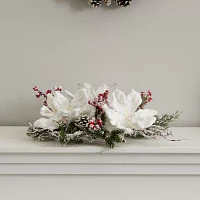 Nearly Natural Magnolia & Berry Arrangement Candelabrum Christmas Tabletop Decor