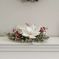 Nearly Natural Magnolia & Berry Arrangement Candelabrum Christmas Tabletop Decor