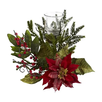 Nearly Natural Poinsettia Candelabrum Christmas Tabletop Decor