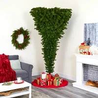 Nearly Natural Upside Down Faux 8 Foot Pre-Lit Spruce Christmas Tree