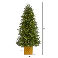 Nearly Natural Faux In Decorative Planter 6 Foot Pre-Lit Fir Christmas Tree