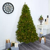 Nearly Natural Flat Back Faux 7 Foot Pre-Lit Spruce Christmas Tree