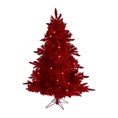 Nearly Natural Red Flocked Fraser Faux 5 Foot Pre-Lit Fir Christmas Tree