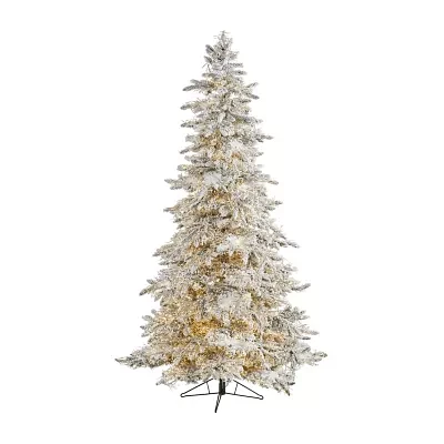 Nearly Natural Flocked Rocky Faux 7 1/2 Foot Pre-Lit Fir Christmas Tree