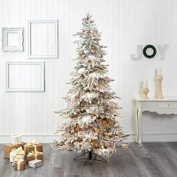 Nearly Natural Flocked Rocky Faux 7 1/2 Foot Pre-Lit Fir Christmas Tree