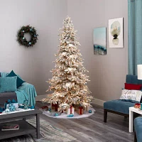 Nearly Natural Flocked Rocky Faux 7 1/2 Foot Pre-Lit Fir Christmas Tree