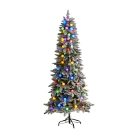 Nearly Natural Flocked Mountain Faux 6 1/2 Foot Pre-Lit Fir Christmas Tree