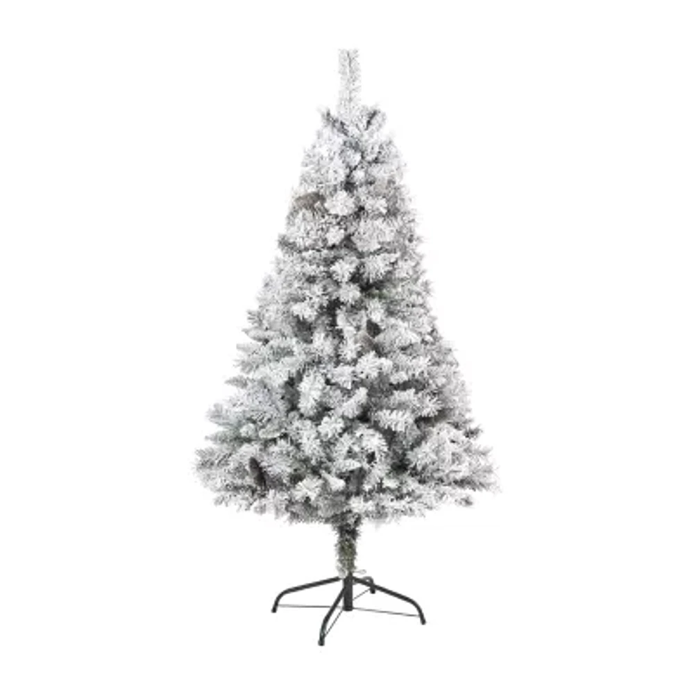 Nearly Natural Flocked White Foot Pine Christmas Tree