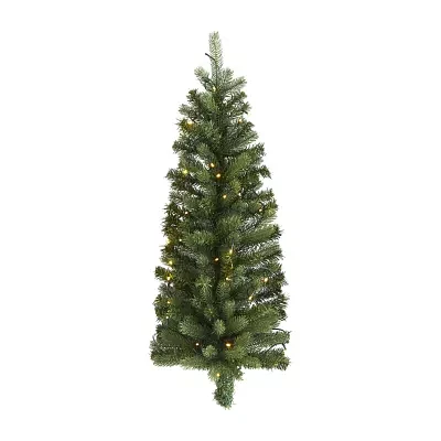 Nearly Natural Flat Back Wall Hanging Faux 3 Foot Pre-Lit Christmas Tree