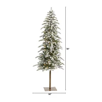 Nearly Natural Flocked 6 1/2 Foot Pre-Lit Christmas Tree