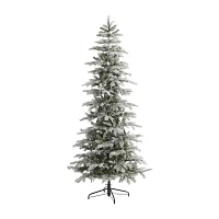 Nearly Natural Slim Flocked 7 1/2 Foot Pre-Lit Spruce Christmas Tree