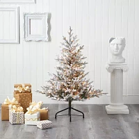 Nearly Natural Flocked Fraser 4 Foot Pre-Lit Fir Christmas Tree