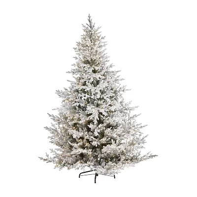 Nearly Natural Flocked Fraser Faux 8 Foot Pre-Lit Fir Christmas Tree