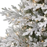 Nearly Natural Flocked Fraser Faux 8 Foot Pre-Lit Fir Christmas Tree