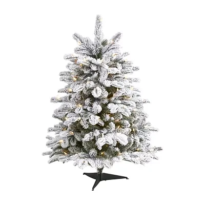 Nearly Natural Flocked 3 Foot Pre-Lit Fir Christmas Tree