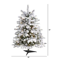 Nearly Natural Flocked 3 Foot Pre-Lit Fir Christmas Tree