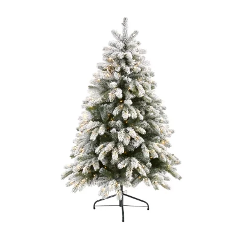 Nearly Natural Flocked Faux 5 Foot Pre-Lit Spruce Christmas Tree