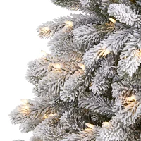 Nearly Natural Flocked Faux 6 Foot Pre-Lit Spruce Christmas Tree