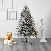 Nearly Natural Flocked Faux 6 Foot Pre-Lit Spruce Christmas Tree