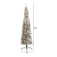 Nearly Natural Flocked Pencil Faux 9 Foot Pre-Lit Christmas Tree