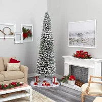 Nearly Natural Flocked Pencil Faux 9 Foot Pre-Lit Christmas Tree