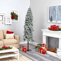 Nearly Natural Flocked Grand Faux 7 Foot Pre-Lit Christmas Tree