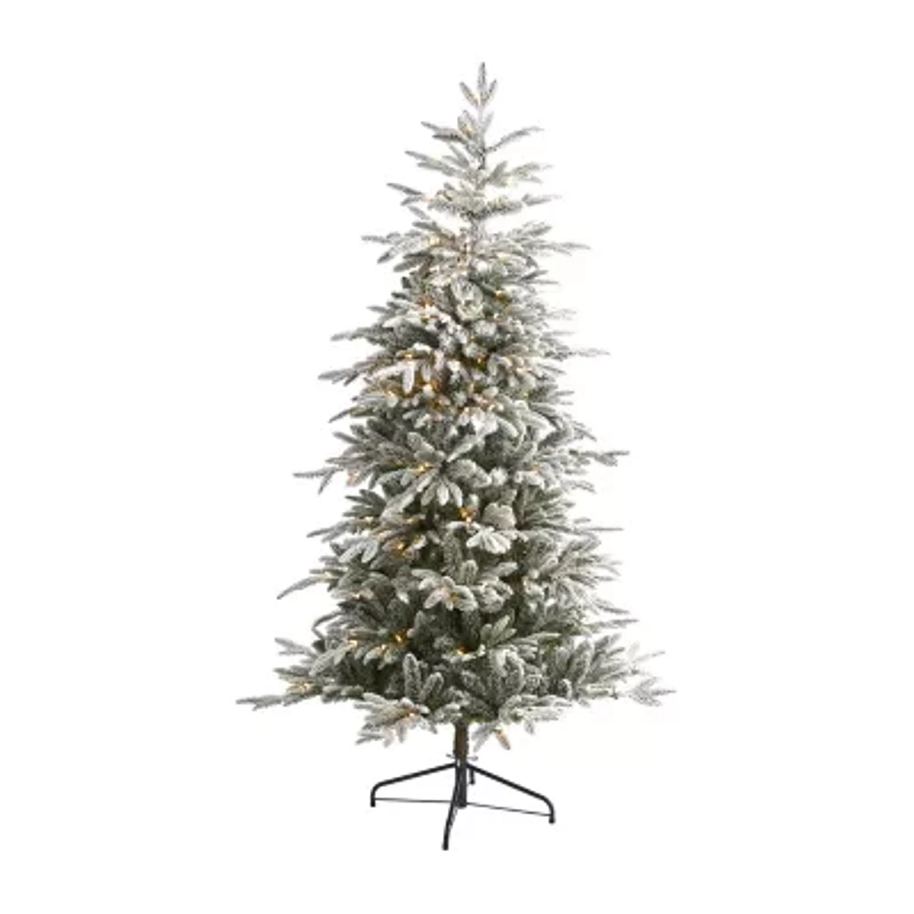 Nearly Natural Flocked 6 1/2 Foot Pre-Lit Spruce Christmas Tree