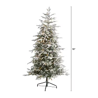 Nearly Natural Flocked 6 1/2 Foot Pre-Lit Spruce Christmas Tree