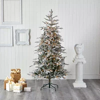 Nearly Natural Flocked 6 1/2 Foot Pre-Lit Spruce Christmas Tree