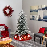 Nearly Natural Flocked 6 1/2 Foot Pre-Lit Spruce Christmas Tree